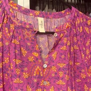 Spell Fuchsia Floral Button-Front Blouse